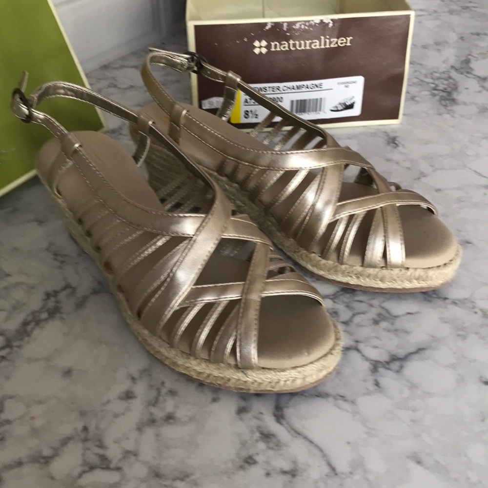 Naturalizer Rope Wedge Strappy Gold Sandal
